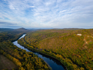 Fototapeta premium Beautiful sunset in the West Virginia mountains. Drone aerial. 