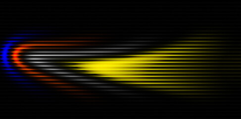Yellow and Blue Glassy Light Wave on Black Background