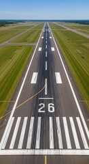 Airport Runway with Number Markings Straight Down Aerial View of Runway Number 26 Aviation Theme Perspective on Landing Strip Guidance System for Pilots