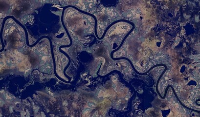 Alaskan River Landscape: High-Resolution Aerial View of Braided River Systems, Tundra, and Mountain Wilderness