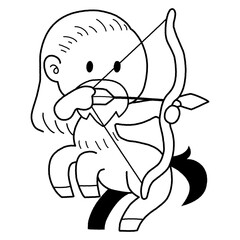 モノクロのかわいいケンタウロスの射手のイラスト