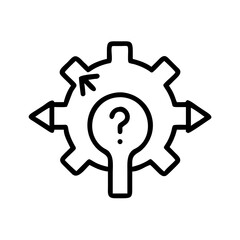 Gear with question mark inside lightbulb