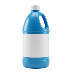 Blue plastic bottle of powerful pipe cleaner drain cleaning solution. For advertising or packaging design. Isolated on white or transparent background. PNG format.