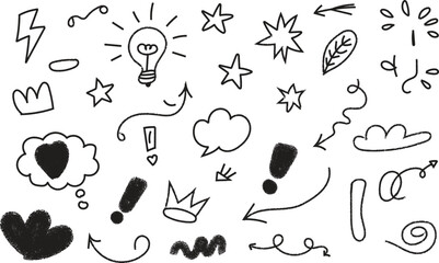 Hand Drawn Doodle Elements Collection With Lightbulb Stars Arrows And Clouds sketch drawing