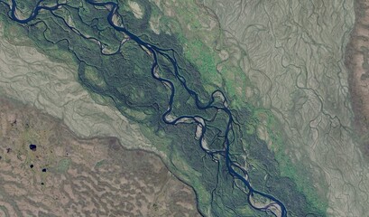 Alaskan River Delta: High-Resolution Aerial View of Braided Channels, Glacial Meltwater, and Sediment Patterns