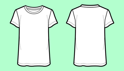 Short Sleeve Crew Neck Basic T-Shirt Fashion Flat Sketch Front and Back