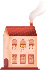European house with watercolor illustration