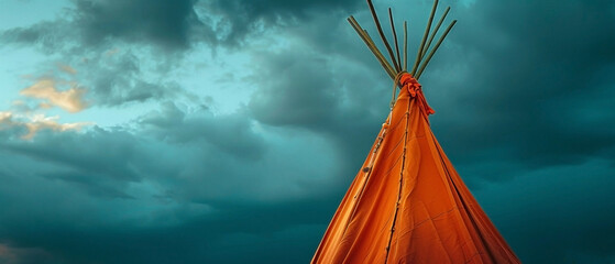 Rustic Shelter Under Ominous Skies: An Outdoor Canvas of Cultural Heritage