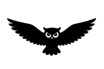 Obraz premium Cartoon owl illustration with outstretched wings, featuring a black body, white eyes, and a transparent background
