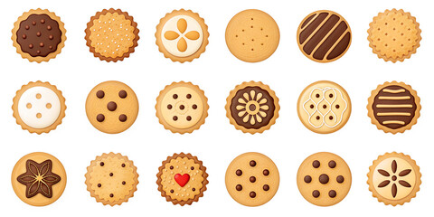 Obraz premium Cookies PNG Set – Realistic Baked Cookie Illustrations Isolated on Transparent Background