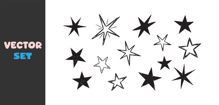 Hand drawn star collection simple sketchy doodle elements