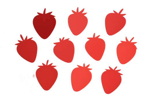 Strawberry fruit silhouettes in repeating pattern, red food icons on transparent background