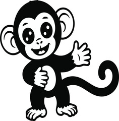 Obraz premium Adorable black and white happy monkey mascot illustration waving hand, isolated graphic design element for children.