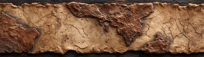 Fototapeta premium Old Worn Out Parchment Paper Top Down View with Brown and Tan Colors and Rough Texture