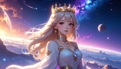 Fantasy Royalty in Outer Space Landscape
