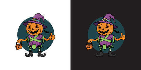 Delightful Halloween pumpkin character giving a thumbs up, perfect for spooky season promotions and joyful holiday designs, creating a playful and festive atmosphere, ideal for kids