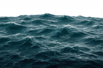 Ocean waves moving in rough water during a storm with whitecaps and foam on transparent background