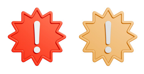 トゲトゲの注意マークの3Dアイコンセット。赤と黄色のシンプルな禁止マークのUIイラスト