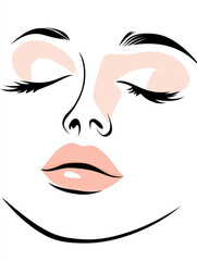 Simple line drawing of a face with closed eyes and blush, in a clip art style, on a white background,