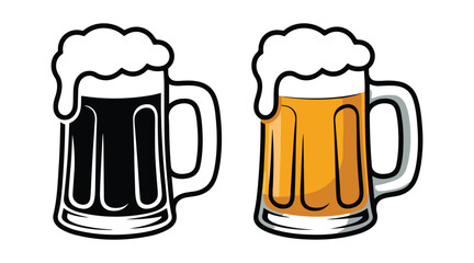 Vector art of beer mug with foam in line art style. glass of beer on white background, vector illustration of a beer mug
