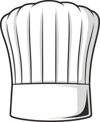 A classic vector illustration of a traditional tall, pleated white chef's hat (toque blanche) with a clean white band, rendered with simple shading in a crisp, cartoonish style for culinary concepts.