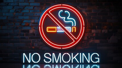 No smoking neon sign with glowing cigarette symbol on dark wall
