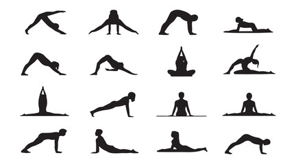 yoga poses vector silhouettes of people. silhouette of a woman doing yoga