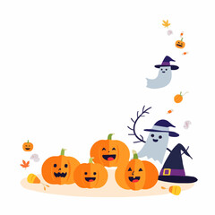 halloween card with pumpkin and witch