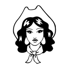 vintage pin-up style woman with cowboy hat vector