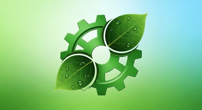 Eco-Friendly Gear - Green Cogwheel with Leaf Elements, Sustainable Technology Concept.