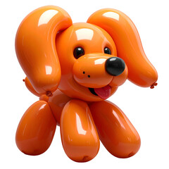 Orange balloon dog with floppy ears, black nose, and pink tongue.