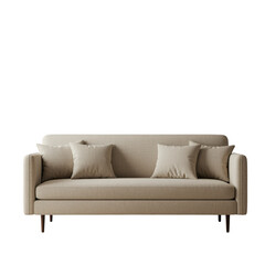 Fototapeta premium Modern beige sofa with pillows isolated on transparent background