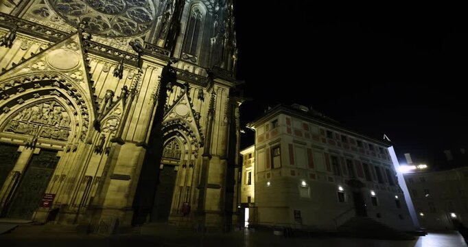 Prague St. Vitus Cathedral at night in the castle
