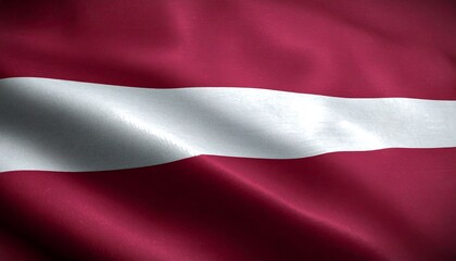 A close-up of a waving flag, featuring red and white horizontal stripes