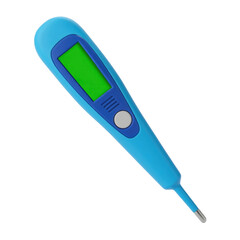 Bright blue digital medical thermometer with green lcd screen for accurate temperature measurement