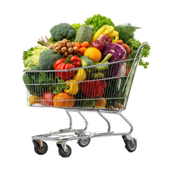 Abundant shopping cart overflowing with a vibrant assortment of fresh healthy vegetables