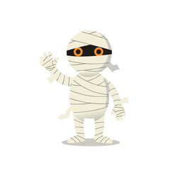 Adorable Halloween Mummy Character Waving Happily