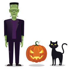 Iconic Halloween Figures: Frankenstein Jack-o	extquoteright-Lantern Black Cat