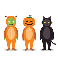 Adorable Halloween characters in full body costumes for a spooky party