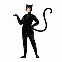 Elegant person posing in a sleek black cat Halloween costume
