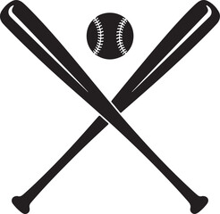 Crossed Baseball Bats Black Silhouette Vector, Sports Emblem Art & Team Logo Design