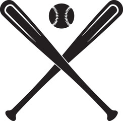 Crossed Baseball Bats Black Silhouette Vector, Sports Emblem Art & Team Logo Design
