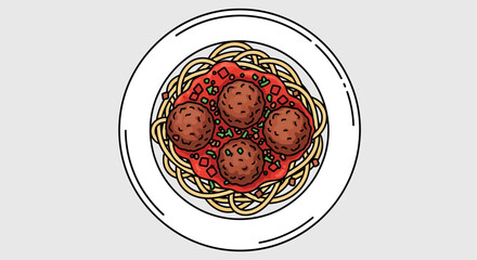 Delicious Spaghetti and Meatballs Dish on a White Plate.