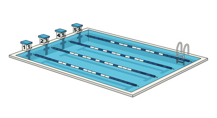 Isometric illustration of a swimming pool with starting blocks and lane lines.