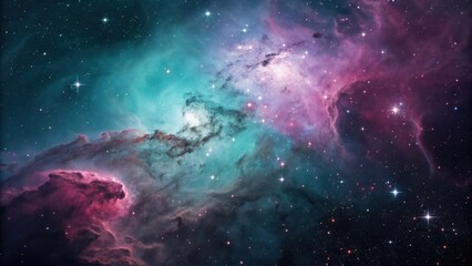 Obraz premium Vibrant nebula swirls of pink and teal in deep space