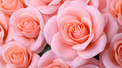 Romantic floral backdrop roses radiates delicate beauty with soft petals and gentle charm creating sense of peacefulness and elegance