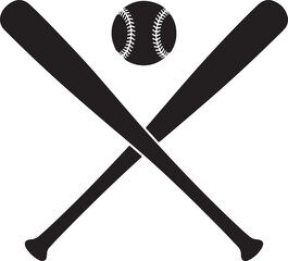 Crossed Baseball Bats Black Silhouette Vector, Sports Emblem Art & Team Logo Design