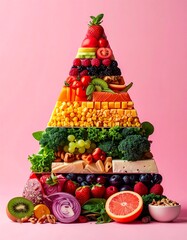 A colorful food pyramid showcases healthy, varied layers