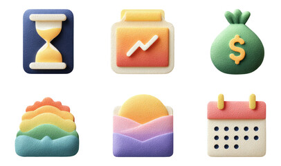 Colorful Icons Representing Time, Finance, and Planning on Transparent Background
