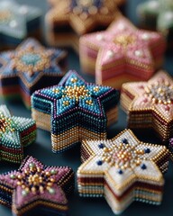 Fototapeta premium Colorful Decorative Star Shapes Made of Beads and Craft Materials